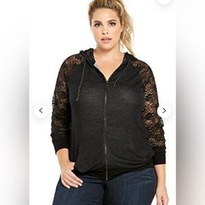Torrid Full Zip Hoodie with Black Lace Sleeves Size 2XL